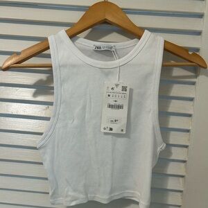 Zara White Ribbed Crop Top